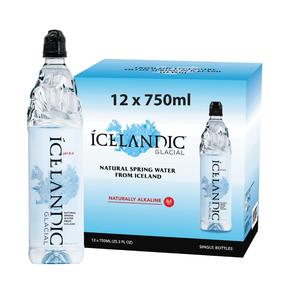 Icelandic Glacial pack frontal de 12 botellas mostrando la presentación y conveniencia