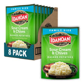 Idahoan empaque frontal mostrando raciones familiares y sabor