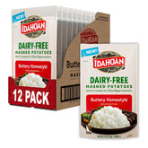Idahoan empaque frontal mostrando puré sin lácteos y conveniencia