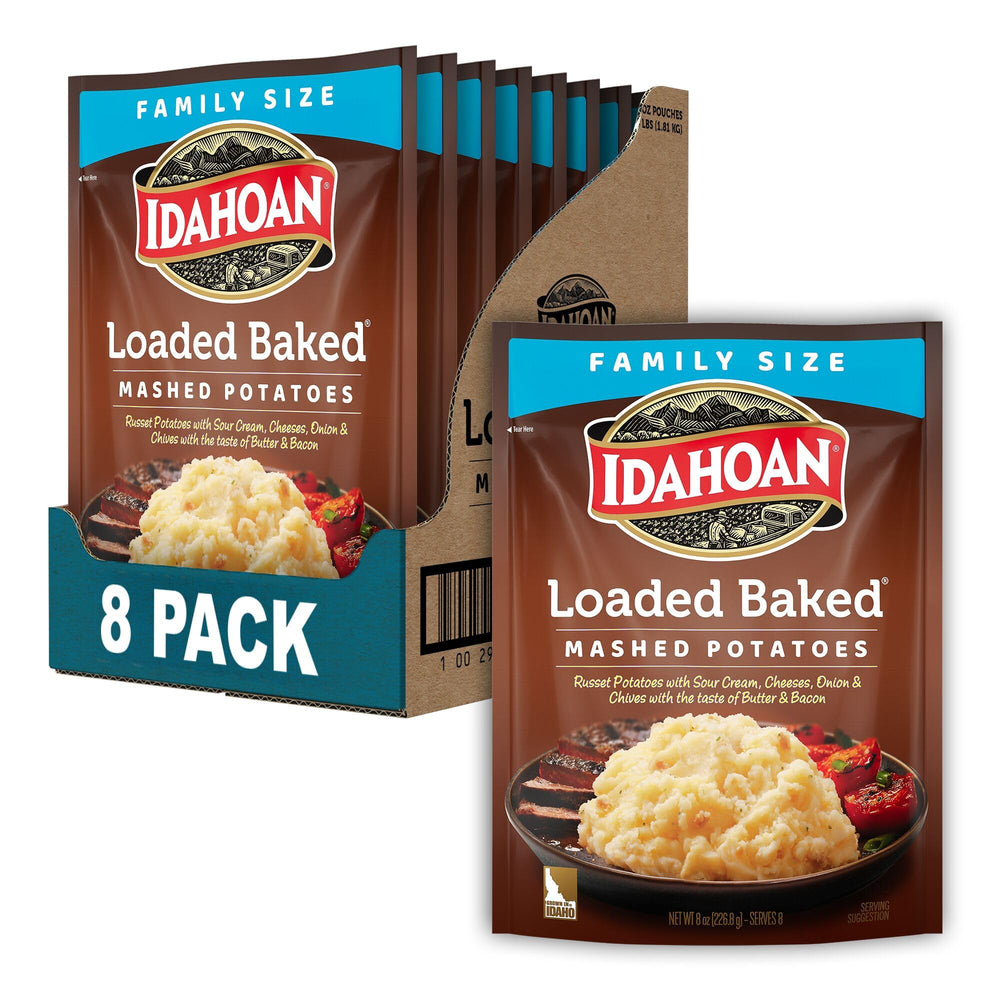 Idahoan pouch frontal mostrando marca y formato práctico para preparación rápida