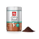 illy paquete frontal del café Brasile medium roast mostrando marca y peso, mantiene frescura