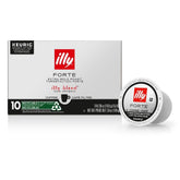 illy caja frontal K-Cup mostrando diseño y cantidad de 10 cápsulas, conveniencia inmediata