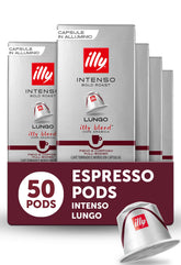 illy cápsulas Intenso Lungo frente mostrando marca y tipo, calidad garantizada