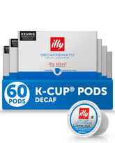 illy frontal del paquete de K-Cup Classico descafeinado, conveniencia y sabor