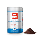 illy paquete frontal Classico Decaf mostrando marca y formato útil