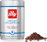 Paquete illy descafeinado en grano mostrando diseño y frescura