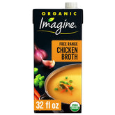 Imagine caldo de pollo de corral frente del empaque muestra conveniencia y calidad
