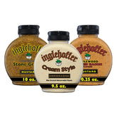 INGLEHOFFER frente del pack de tres condimentos muestra etiquetas claras