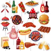 iPartyFun paquete frontal con 36 toppers tema BBQ mostrando variedad