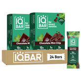 IQBAR frente del empaque muestra sabor Chocolate Mint Chip y conveniencia