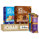 IQBAR frente del pack mostrando 24 barras y beneficios de bajo azúcar