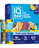 IQBAR frontal del paquete de 12 sabores frutales con info clara y beneficio práctico