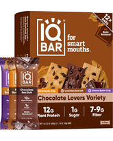 IQBAR empaque frontal chocolate que muestra beneficios bajos en azúcar
