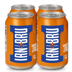 IRN-BRU lata frontal mostrando diseño y reconocimiento de marca