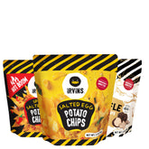 IRVINS pack variedad frontal mostrando las tres bolsas con diseño atractivo y conveniencia