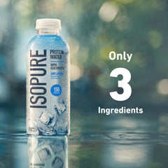Isopure líquido transparente destacando textura ligera y refrescante