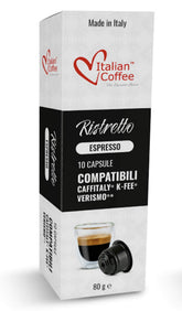 Italian Coffee For Espresso Lovers envase frontal mostrando 80 cápsulas y facilidad de almacenamiento