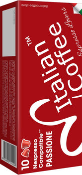 ITALIAN COFFEE pack frontal mostrando 100 cápsulas y diseño atractivo
