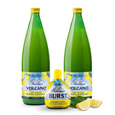 Italian Volcano frente del pack mostrando dos botellas y Lemon Burst, conveniencia y calidad