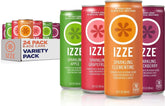 IZZE pack frontal de 24 latas mostrando variedad y conveniencia