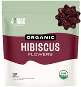 J MAC BOTANICALS bolsa frontal mostrando hibisco orgánico y conservación