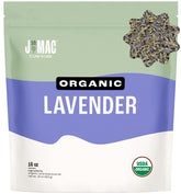 J MAC BOTANICALS bolsa frontal mostrando lavanda orgánica, conservación práctica