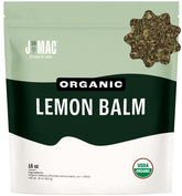 J Mac Botanicals paquete frontal mostrando melisa orgánica y beneficio frescura