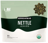 J MAC BOTANICALS paquete frontal de ortiga mostrando bolsa resellable y cantidad
