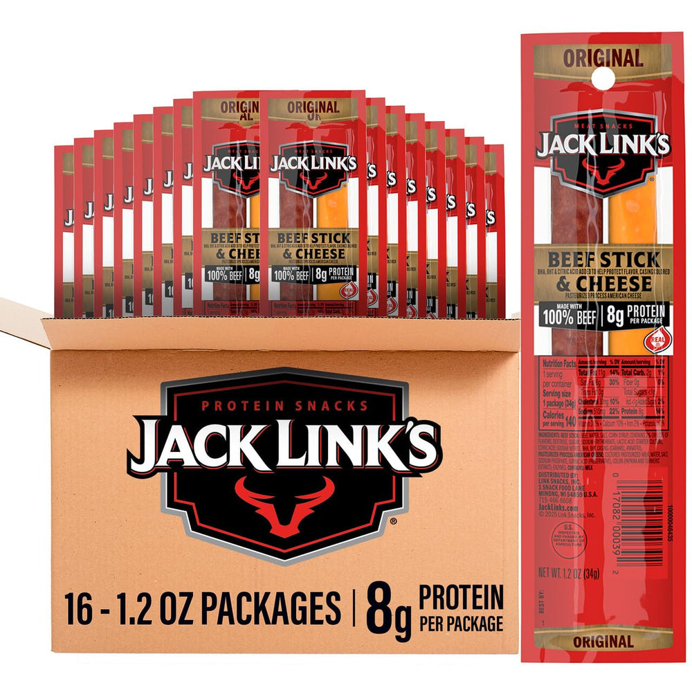 Jack Link's vista frontal del paquete mostrando unidades individuales y conveniencia