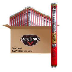 Jack Link's paquete frontal mostrando 20 palitos para abastecer pantrys