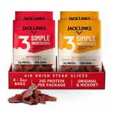 Jack Link's paquete frontal mostrando diseño y porciones, conveniencia inmediata