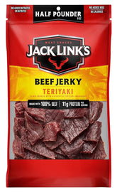 Jack Link's empaque frontal que muestra media libra y sabor teriyaki, ideal para compartir