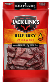 Jack Link's vista frontal del empaque que resalta sabor Sweet & Hot y conveniencia