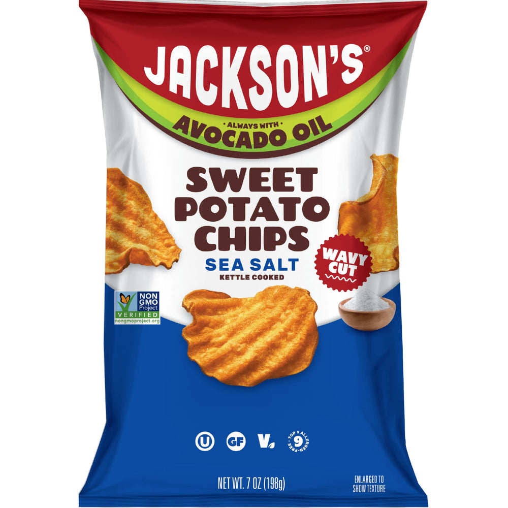 Jackson's empaque frontal mostrando chips wavy, atractivo visual y crujido