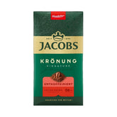Jacobs Kronung descafeinado frente del envase mostrando diseño y peso 500 g