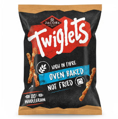 Jacobs Twiglets frente del paquete mostrando diseño y cantidad