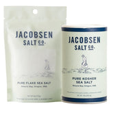 Jacobsen Salt Co. envase frontal mostrando pack de dos sales, presentación clara