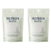 Jacobsen Salt Co. frasco delantero mostrando etiqueta y tamaño práctico