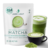 Jade Leaf Matcha vista frontal con bolsa resellable, ahorro y frescura