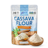 Jans harina de yuca empaque frontal mostrando la marca y beneficio sin gluten