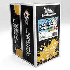 Java Factory cápsula detalle con enfoque en sello compatible K-Cup y facilidad