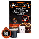 Java House vista frontal del empaque que muestra pods y beneficios de sabor