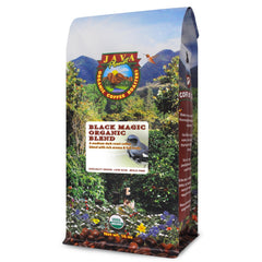 Java Planet empaque frontal Black Magic mostrando certificación orgánica y beneficios