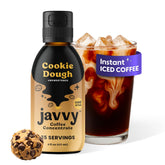 Javvy frasco frontal con sabor Cookie Dough mostrando etiqueta y diseño, atractivo visual.