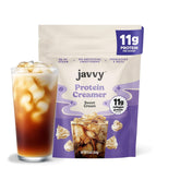 Javvy frasco frontal mostrando envase y sabor Sweet Cream, práctico porción rápida