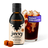 Javvy botella frontal caramelo mostrando diseño y beneficio conveniencia