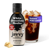 Javvy envase frontal White Chocolate Mocha para preparación rápida