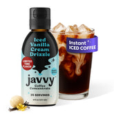 Javvy frente del envase mostrando sabor vainilla y conveniencia