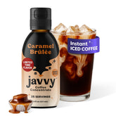 Javvy botella frontal Caramel Brulee mostrando diseño y sabor