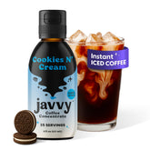 Javvy botella frontal Cookies N’ Cream mostrando diseño y conveniencia
